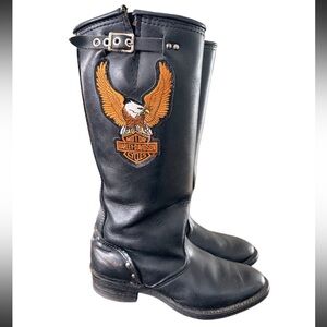90s women’s black leather Harley Davidson boots with embroidered eagle size 6